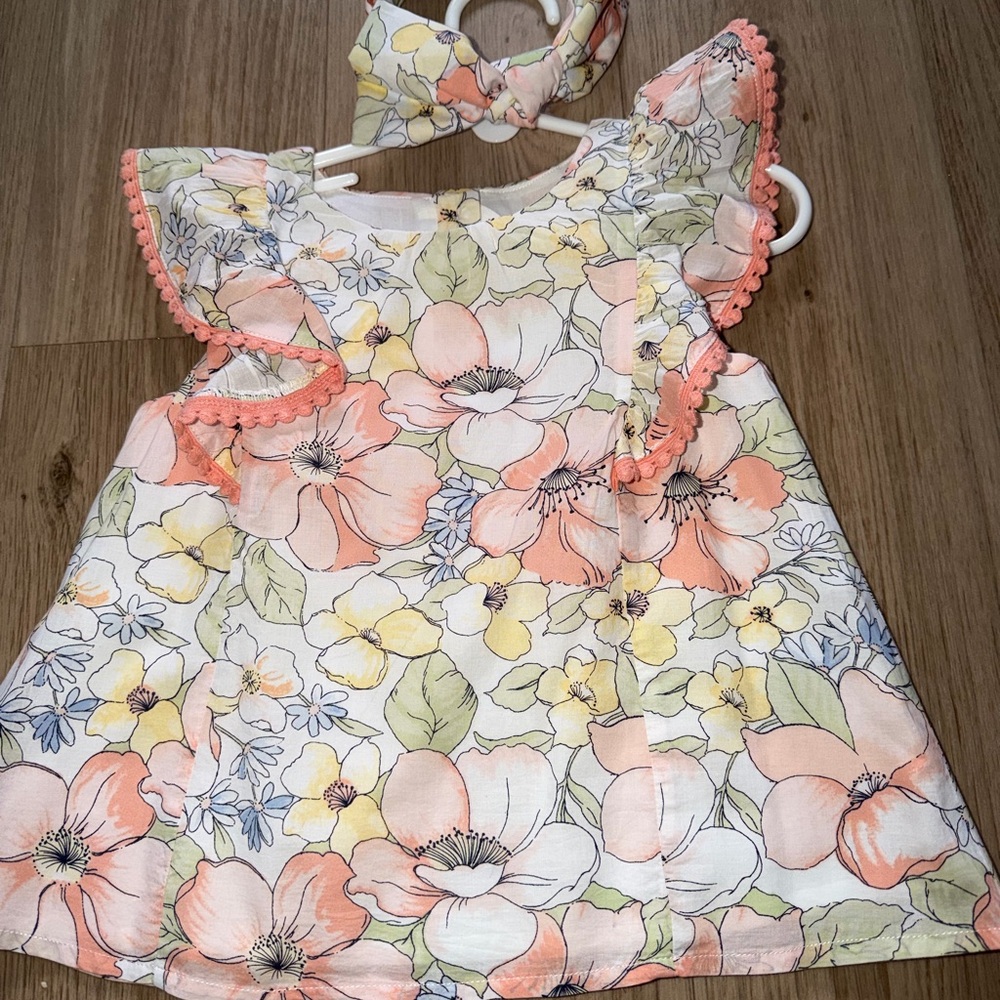Janie and Jack Pastel Floral Ruffle top with matching Headband